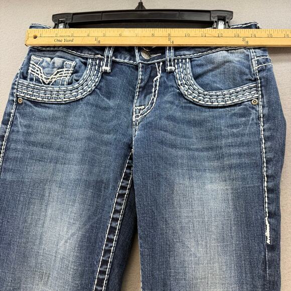 EUC Vigoss Womens Blue Jeans 5/28 Bootcut Western Embroidered Casual Biker Logo - Picture 8 of 12